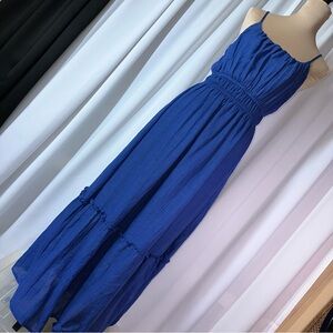 One Love Clothing Los Angeles Blue Maxi Dress Size M Adj Straps Boho Prairie EUC